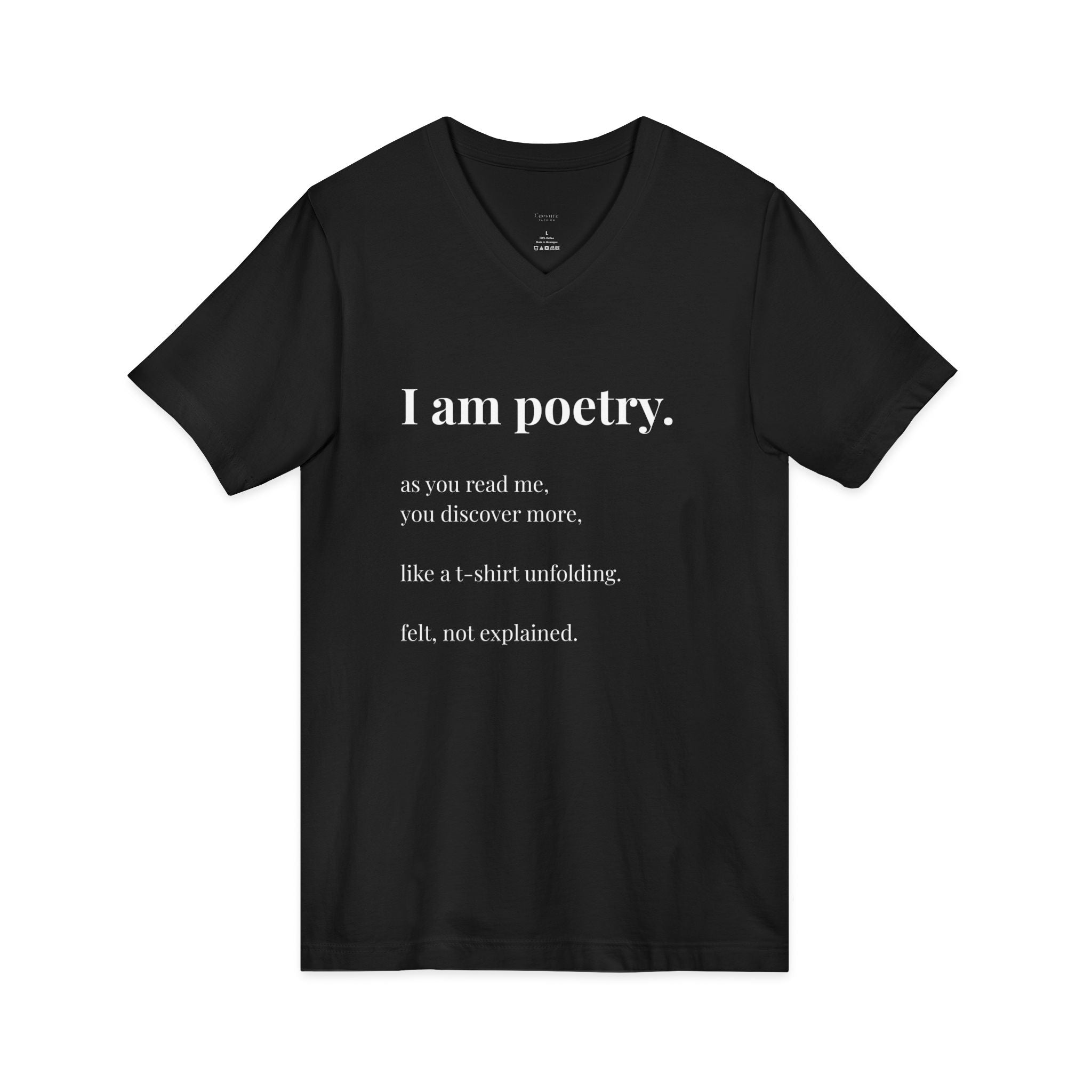 V-Neck T-shirt, "I am poetry" original wearable poem