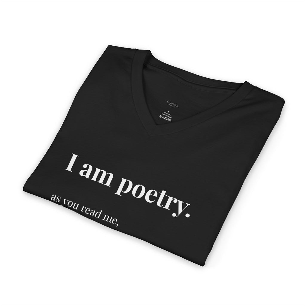V-Neck T-shirt, "I am poetry" original wearable poem